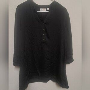 d & co Denim & Company Black Blouse Women Medium V-Neck Button Front 3/4 Sleeve
